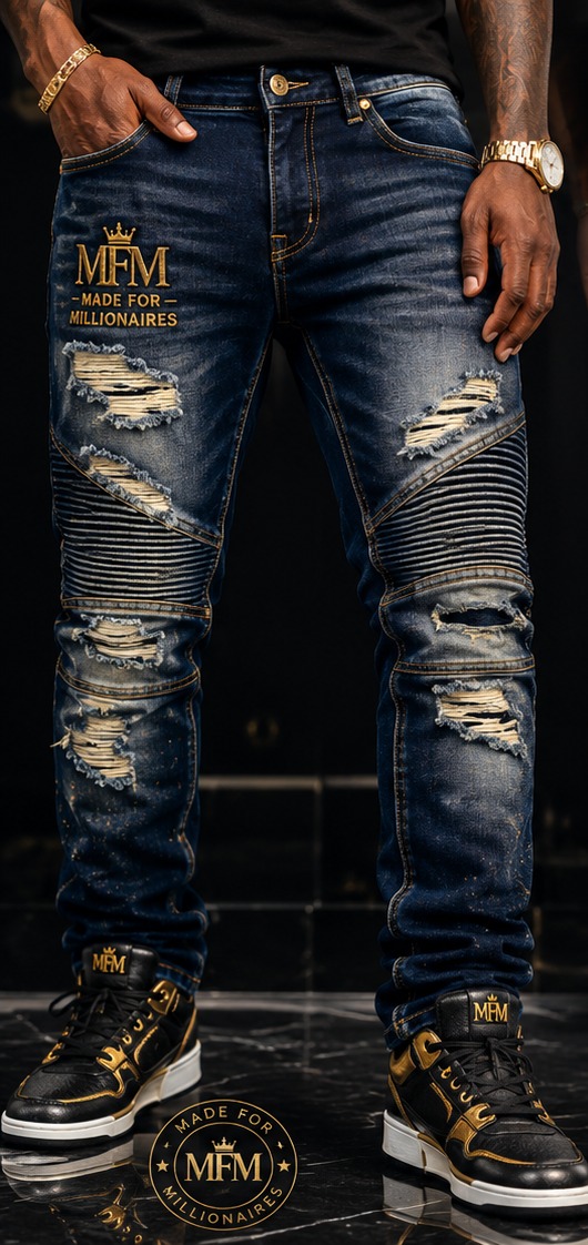 MFM Distressed Moto Denim front view