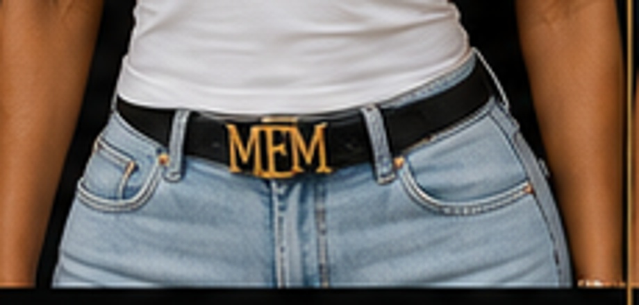 MFM Signature Belt in black leather with polished gold MFM buckle