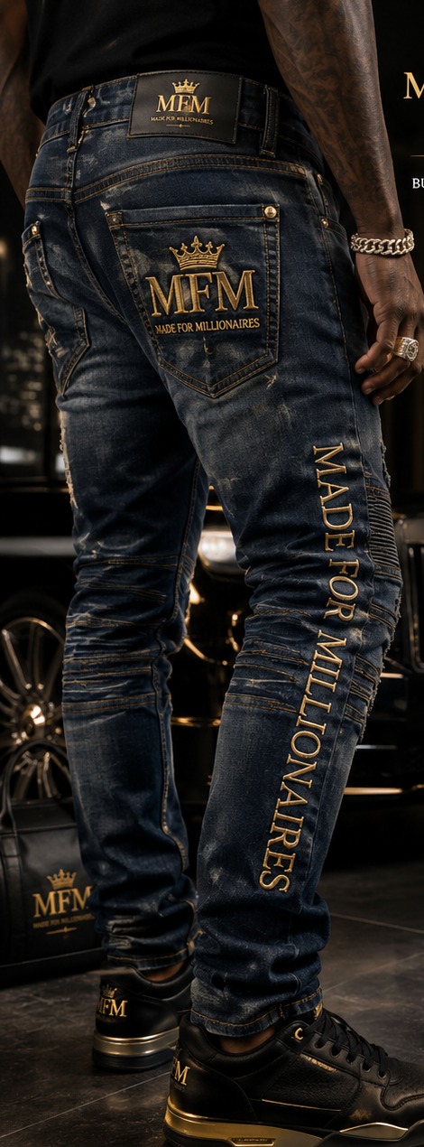 MFM Signature Embroidered Denim front view