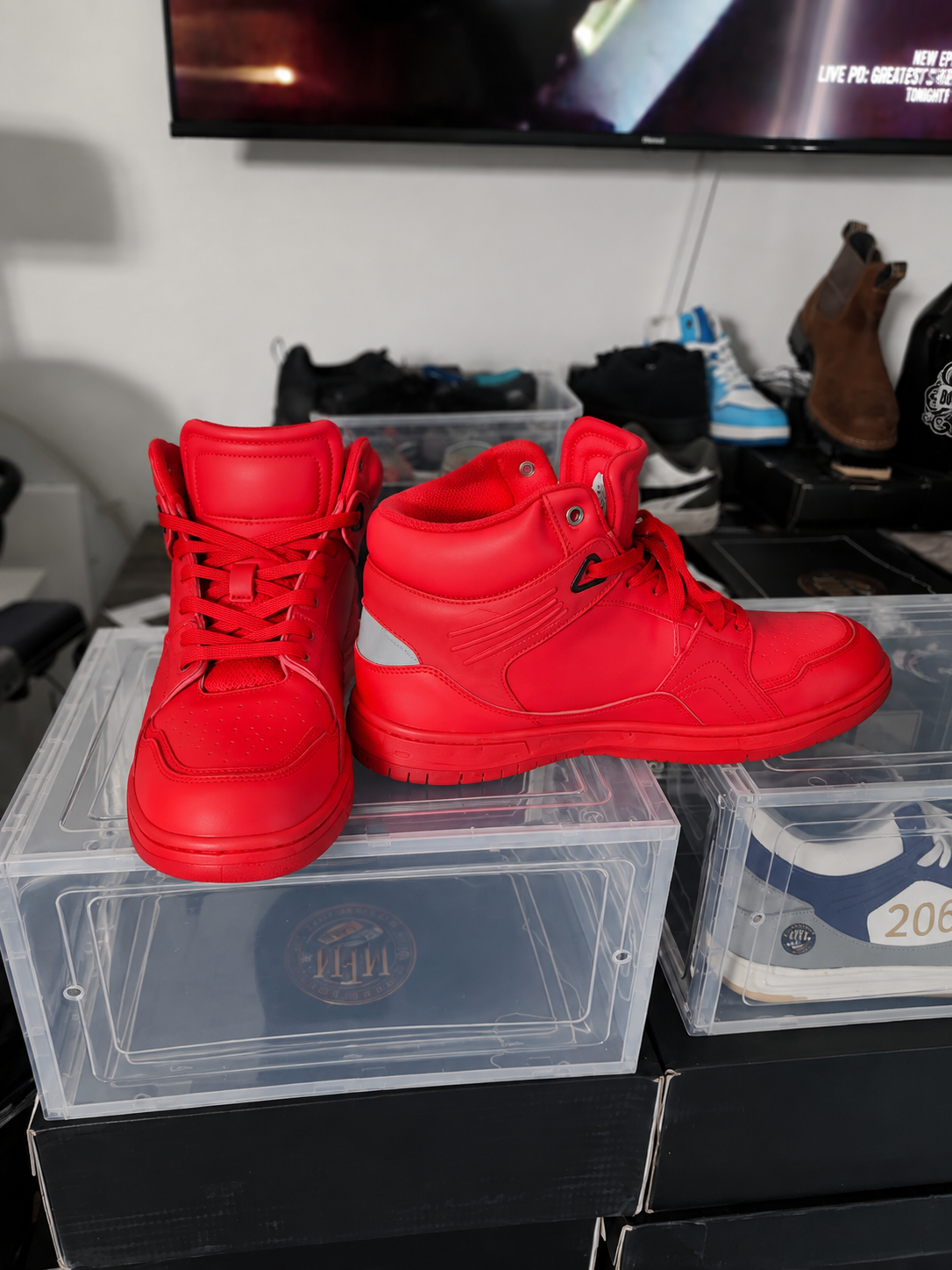 MFM Court Mid men's sneaker in all red with gold MFM medallion