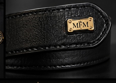 MFM men's belt strap with gold monogram plate