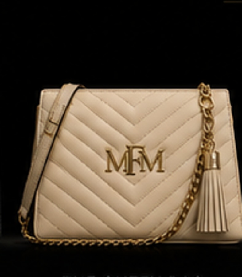 The Queen Bag in cream chevron quilted leather with gold chain